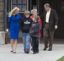 Family walking in park